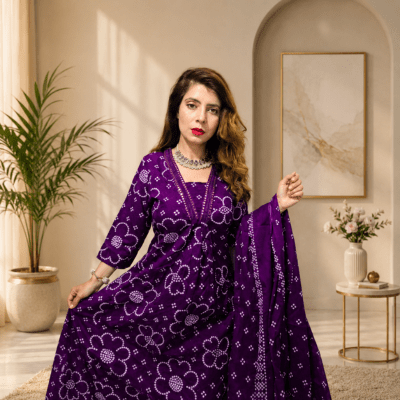 Elegant Purple Floral Printed 3-Piece Suit Set for Women