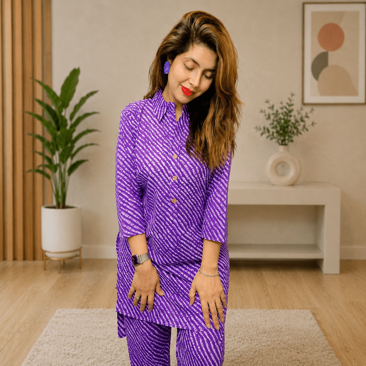 Women's Purple Printed Co-Ord Set - Image 2