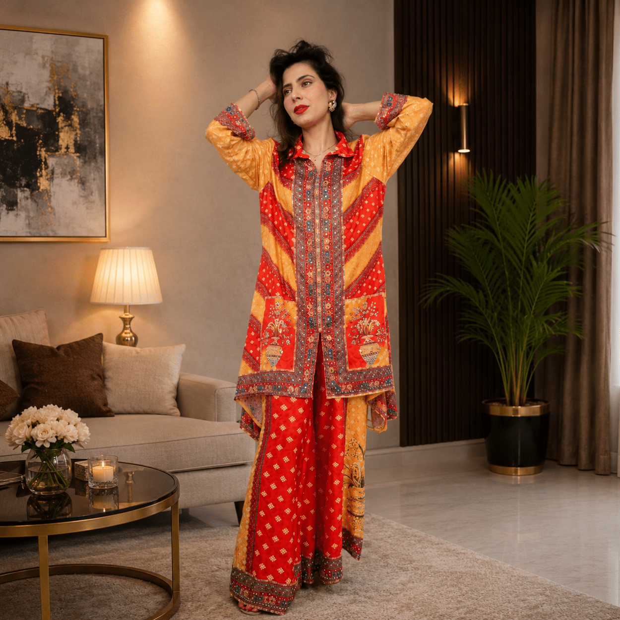 Women's Multicolor Printed Kurta Palazzo Set