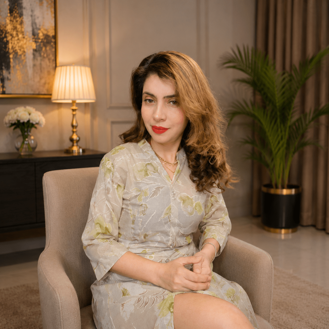 Floral Print Mandarin Collar Kurta Dress - Image 2