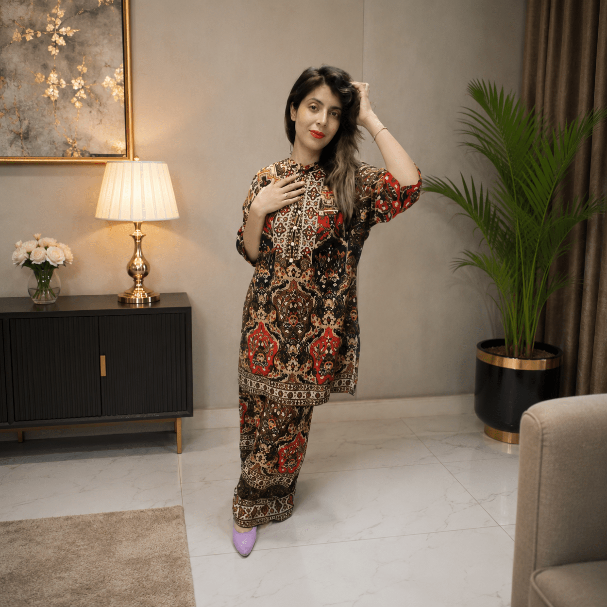 Women's Multicolor Ethnic Printed Co-Ord Set - Image 2