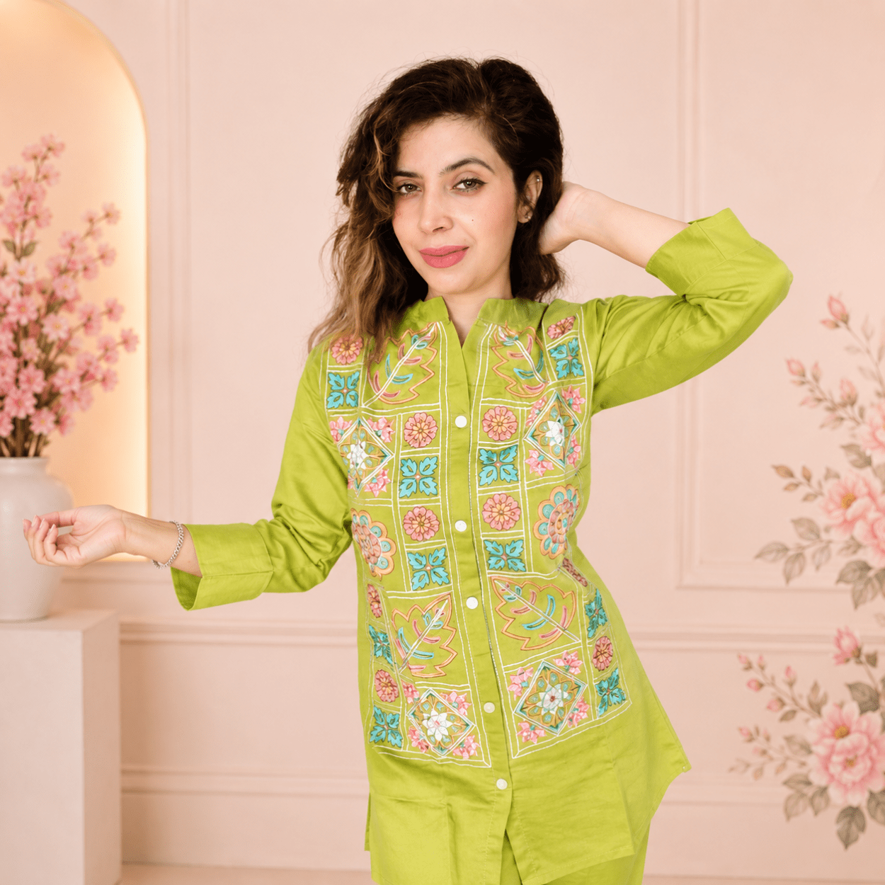 Women's Mustard Yellow Embroidered Kurta Pant Set - Image 2