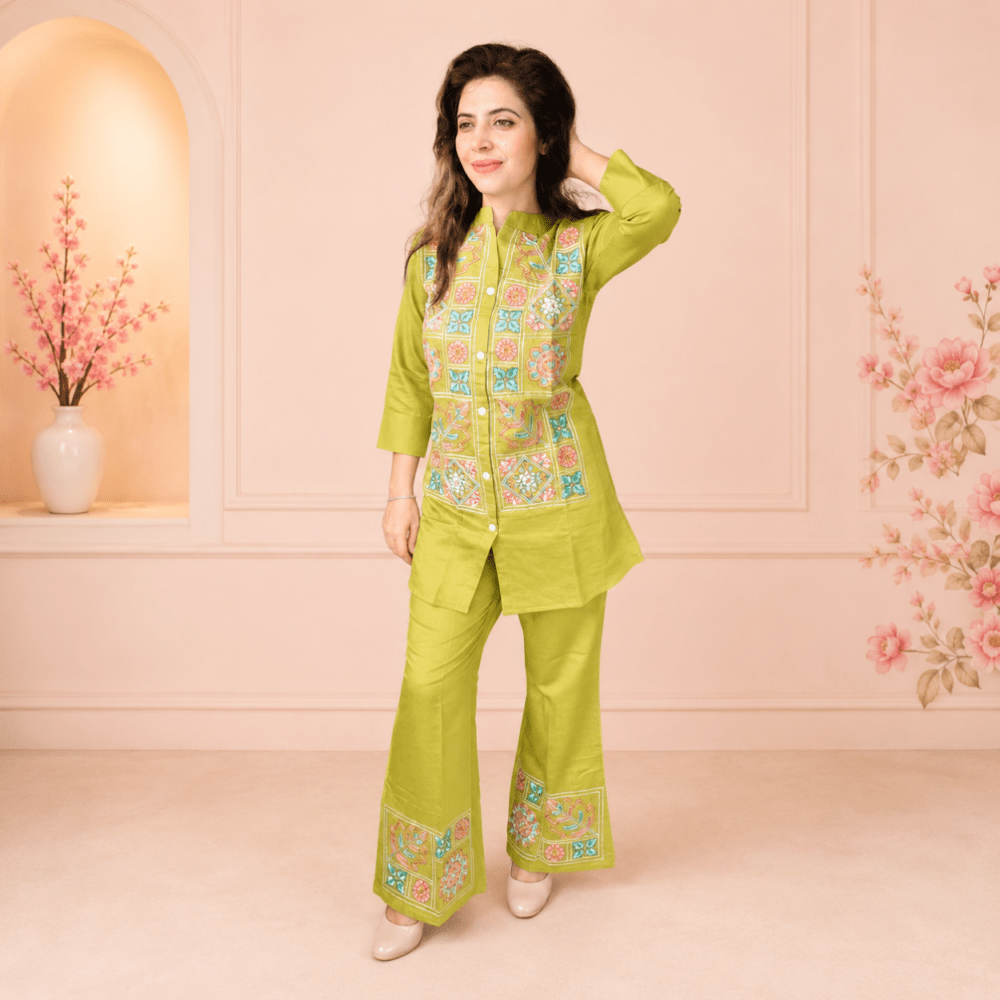Women's Mustard Yellow Embroidered Kurta Pant Set