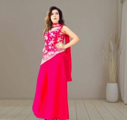 Women Blue Ethnic Motifs Embroidered Shirt Tunic with Trousers Co-Ord Set