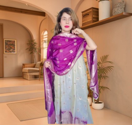 Pastel Sage & Magenta Banarasi Silk Unstitched Suit Set